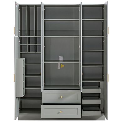 Aoolive Modern 53" Kitchen Pantry, 6-Door Storage Cabinet with Wine Rack, Pull-Out Trays & Drawers