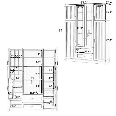 Aoolive Modern 53" Kitchen Pantry, 6-Door Storage Cabinet with Wine Rack, Pull-Out Trays & Drawers