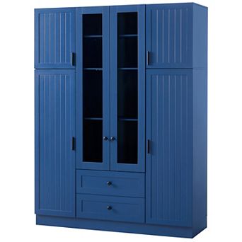 Aoolive Modern 53" Kitchen Pantry, 6-Door Storage Cabinet with Wine Rack, Pull-Out Trays & Drawers