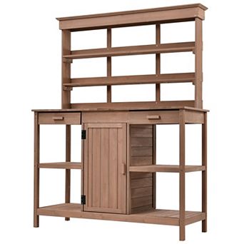 Aoolive 66" Farmhouse Wood Potting Bench - Outdoor Garden Workstation with Storage