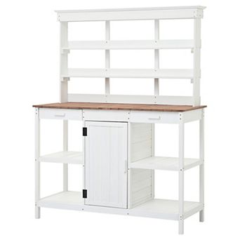 Aoolive 66" Farmhouse Wood Potting Bench - Outdoor Garden Workstation with Storage