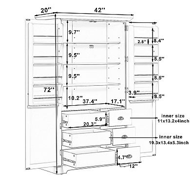 Aoolive Shaker Style 72" Kitchen Pantry Cabinet with 3 Drawers, Adjustable Shelves & Pull-Out Trays