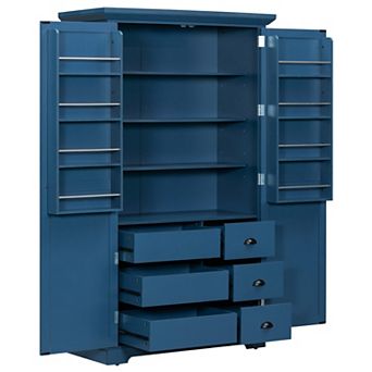 Aoolive Shaker Style 72" Kitchen Pantry Cabinet with 3 Drawers, Adjustable Shelves & Pull-Out Trays