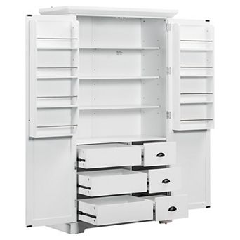 Aoolive Shaker Style 72" Kitchen Pantry Cabinet with 3 Drawers, Adjustable Shelves & Pull-Out Trays