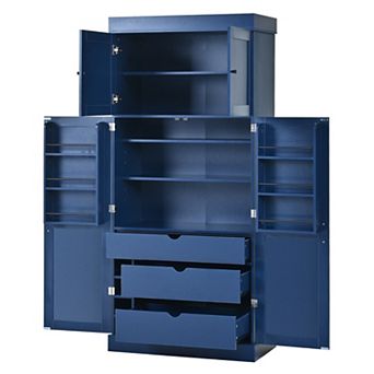 Aoolive 77" Modern Shaker Kitchen Pantry Cabinet with Wine Racks, Drawers & Built-in Power Outlet