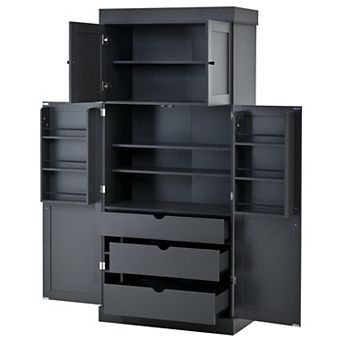 Aoolive 77" Modern Shaker Kitchen Pantry Cabinet with Wine Racks, Drawers & Built-in Power Outlet