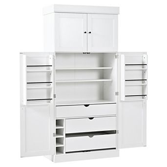 Aoolive 77" Modern Shaker Kitchen Pantry Cabinet with Wine Racks, Drawers & Built-in Power Outlet