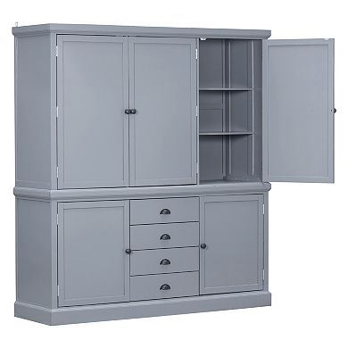 Aoolive 73" Freestanding Kitchen Pantry Cabinet, Storage Cupboard w/ 4 Drawers & Adjustable Shelves