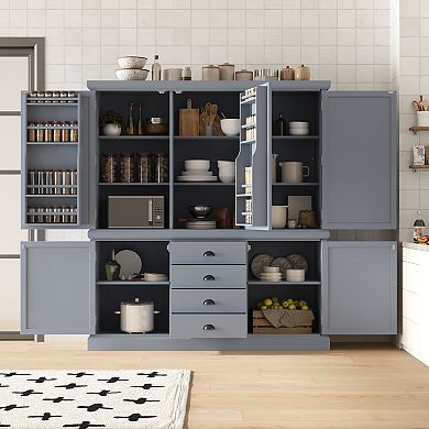 Aoolive 73" Freestanding Kitchen Pantry Cabinet, Storage Cupboard w/ 4 Drawers & Adjustable Shelves