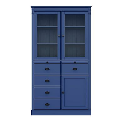 Aoolive 72" Kitchen Pantry Cabinet, Coffee Bar Cabinet with Glass Doors & Pull-Out Serving Trays
