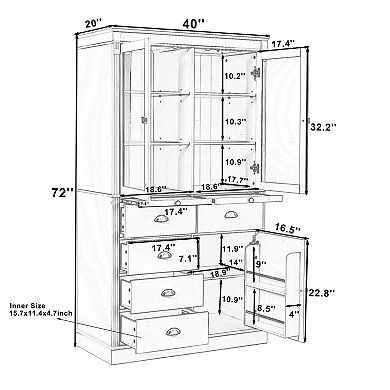 Aoolive 72" Kitchen Pantry Cabinet, Coffee Bar Cabinet with Glass Doors & Pull-Out Serving Trays