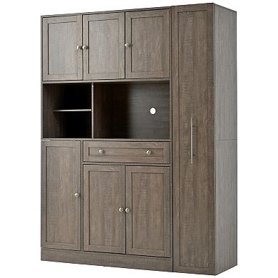 Aoolive 70" Kitchen Pantry Cabinet with Hutch, Pull-Out Side Storage & Adjustable Door Shelves