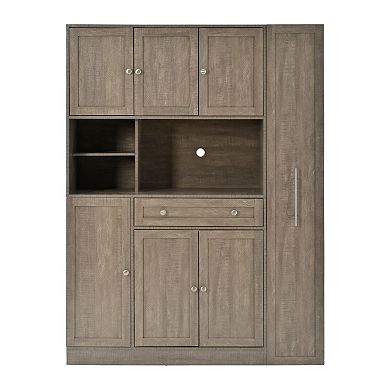Aoolive 70" Kitchen Pantry Cabinet with Hutch, Pull-Out Side Storage & Adjustable Door Shelves