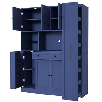 Aoolive 70" Kitchen Pantry Cabinet with Hutch, Pull-Out Side Storage & Adjustable Door Shelves