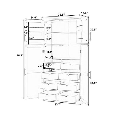 Aoolive 70.9" Freestanding Kitchen Pantry Cabinet with 8 Pull-Out Trays & Adjustable Shelves