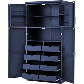 Aoolive 70.9" Freestanding Kitchen Pantry Cabinet with 8 Pull-Out Trays & Adjustable Shelves