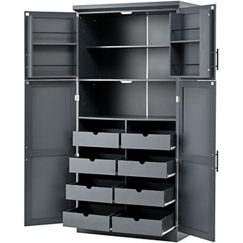 Aoolive 70.9" Freestanding Kitchen Pantry Cabinet with 8 Pull-Out Trays & Adjustable Shelves