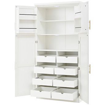 Aoolive 70.9" Freestanding Kitchen Pantry Cabinet with 8 Pull-Out Trays & Adjustable Shelves