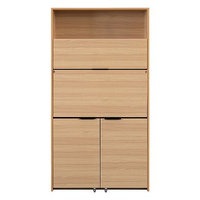 Aoolive 69" Kitchen Pantry Buffet with Foldable Workstation, Power Outlet & Storage Cabinet