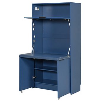 Aoolive 69" Kitchen Pantry Buffet with Foldable Workstation, Power Outlet & Storage Cabinet