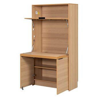 Aoolive 69" Kitchen Pantry Buffet with Foldable Workstation, Power Outlet & Storage Cabinet