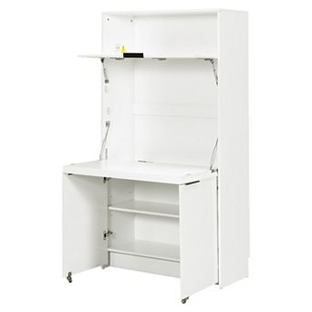 Aoolive 69" Kitchen Pantry Buffet with Foldable Workstation, Power Outlet & Storage Cabinet