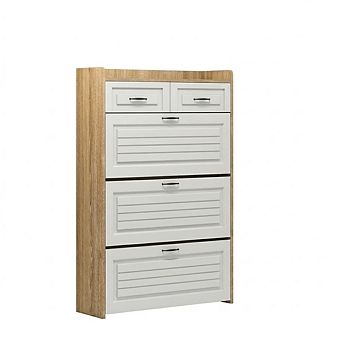 Aoolive Modern 3 tier Flip Down Shoe Cabinet with 2 Drawers, Slim Entryway Shoe Storage Organizer
