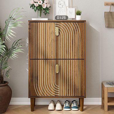 Aoolive Modern 2-Drawer Flip Down Shoe Rack Storage Cabinet with Adjustable Shelves