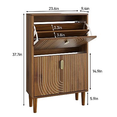 Aoolive Modern 2-Drawer Flip Down Shoe Rack Storage Cabinet with Adjustable Shelves