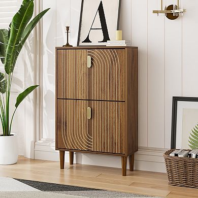 Aoolive Modern 2-Drawer Flip Down Shoe Rack Storage Cabinet with Adjustable Shelves