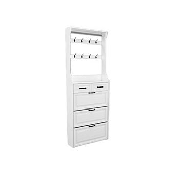 Aoolive 3-Door Flip Down Shoe Cabinet with 2 Drawers & Top Storage Shelf Slim Entryway Organizer
