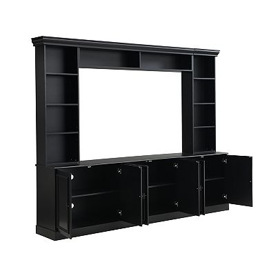 Aoolive 97" Mid-Century 4-Piece Wall Unit Entertainment Center & Bookshelf for TVs up to 70"
