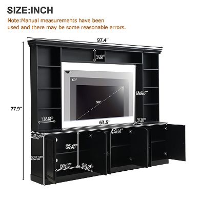 Aoolive 97" Mid-Century 4-Piece Wall Unit Entertainment Center & Bookshelf for TVs up to 70"