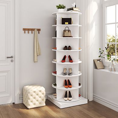 Aoolive Modern 360° Rotating 7-Tier Shoe Rack Space-Saving Carousel Organizer for 28 Pairs