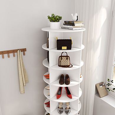 Aoolive Modern 360° Rotating 7-Tier Shoe Rack Space-Saving Carousel Organizer for 28 Pairs