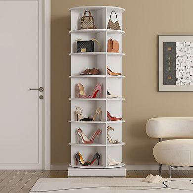 Aoolive Modern 360° Rotating 7-Tier Shoe Rack Space-Saving Carousel Organizer for 28 Pairs