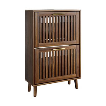 Aoolive 24" Mid-Century Modern Shoe Cabinet 2 Flip Drawers with Wavy Groove Detail