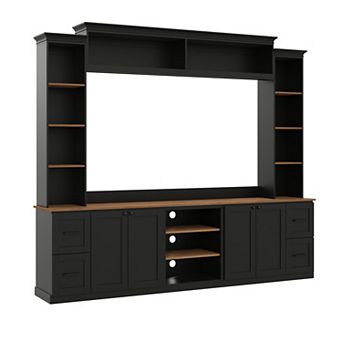 Aoolive 4-in-1 Entertainment Center Wall Unit with Adjustable Shelves and Drawers, Large TV Stand