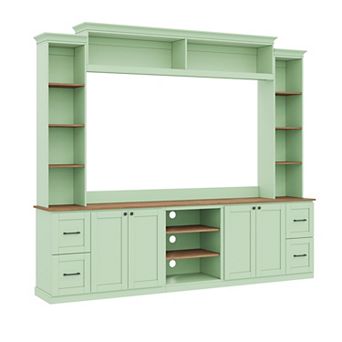 Aoolive 4-in-1 Entertainment Center Wall Unit with Adjustable Shelves and Drawers, Large TV Stand