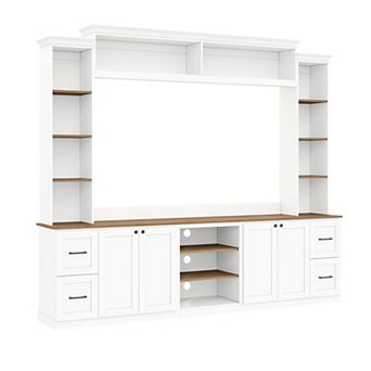 Aoolive 4-in-1 Entertainment Center Wall Unit with Adjustable Shelves and Drawers, Large TV Stand