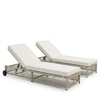 Aoolive Set of 2 Rattan Patio Chaise Lounge Chairs with Wheels & Adjustable 5-Position Backrest