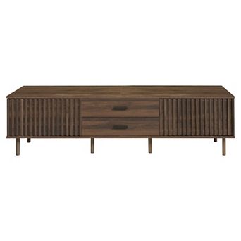 Aoolive 70 in Modern TV Stand for TVs up to 80 in with Slatted Doors & Solid Wood Legs
