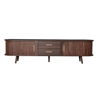 Aoolive Mid-Century Modern TV Stand for TVs up to 80", 2-Drawer Media Console with Sliding Doors