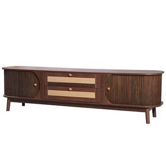 Aoolive Rattan TV Stand for TVs up to 75", Modern Farmhouse Media Console with Storage