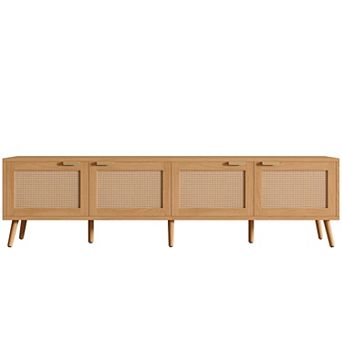Aoolive Modern 70 in Rattan Door TV Stand for TVs up to 80 in with Storage & Cable Management