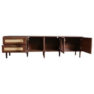 Aoolive Rattan-Inspired TV Stand for TVs up to 80" with LED Lights & 2 Drawers
