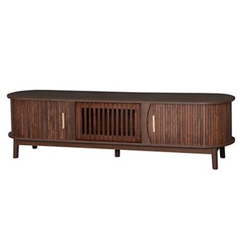 Aoolive Modern Farmhouse 65" TV Stand with Solid Wood Legs & Sliding Doors for TVs up to 75"