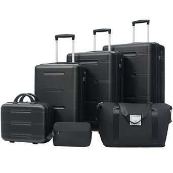 Aoolive 6 pc Lightweight Hardshell Luggage Set with Spinner Wheels & Travel Accessories