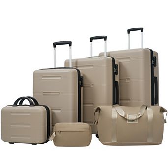 Aoolive 6 pc Lightweight Hardshell Luggage Set with Spinner Wheels & Travel Accessories