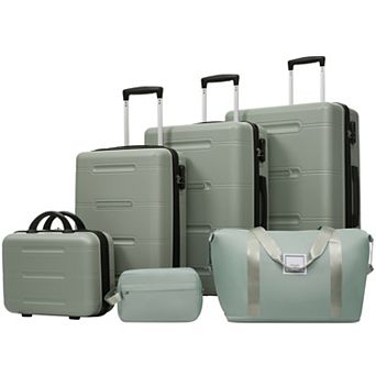 Aoolive 6 pc Lightweight Hardshell Luggage Set with Spinner Wheels & Travel Accessories